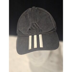 Adidas Black Baseball Cap Hat Three Stripe Mountain Logo OSFM Mens Womens
